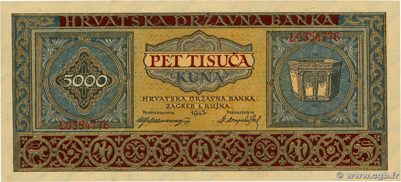 5000 Kuna KROATIEN  1943 P.13a ST