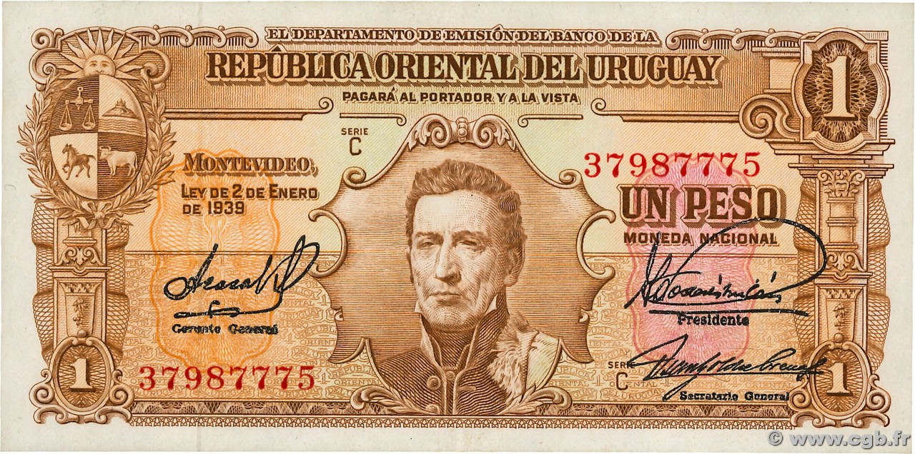 1 Peso URUGUAY  1939 P.035b SPL