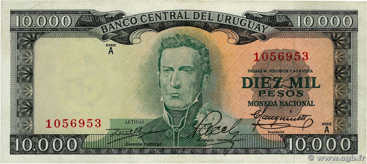 10000 Pesos URUGUAY  1967 P.051b EBC