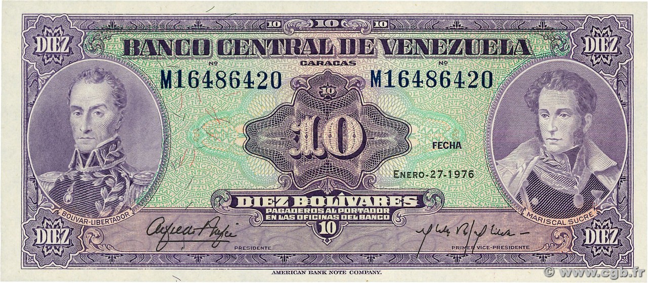 10 Bolivares VENEZUELA  1976 P.051e UNC