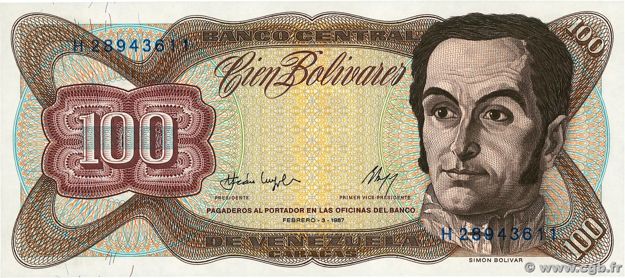 100 Bolivares VENEZUELA  1987 P.066a UNC