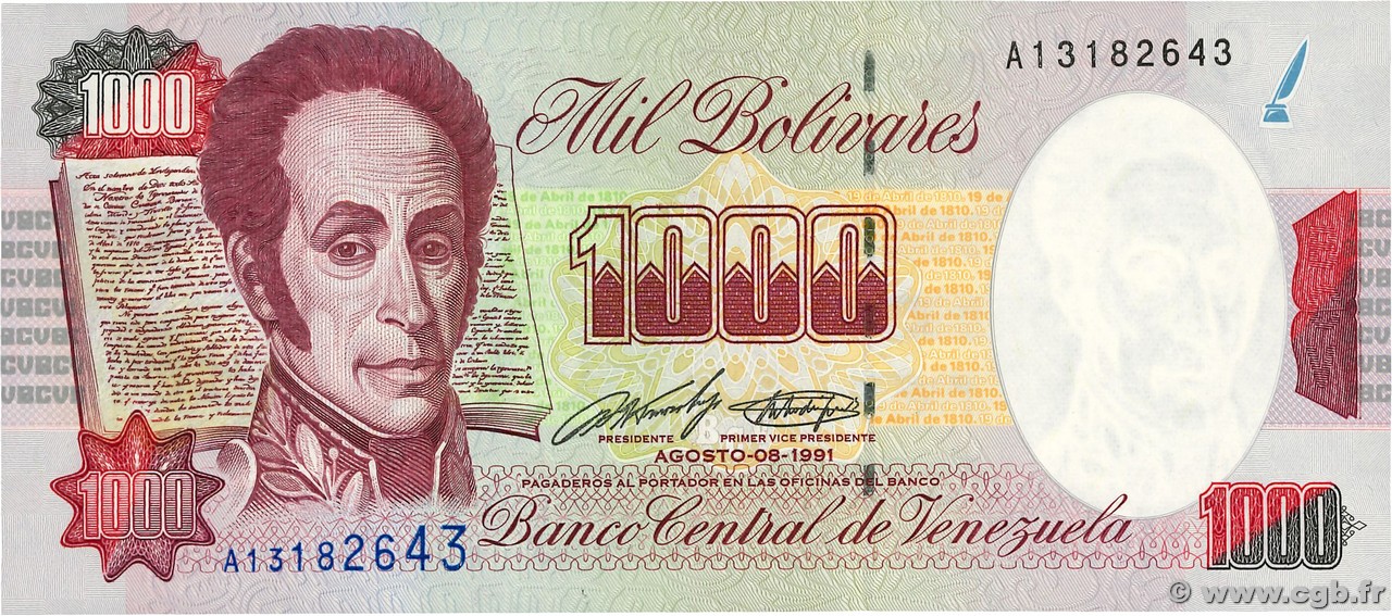 1000 Bolivares VENEZUELA  1992 P.073a UNC