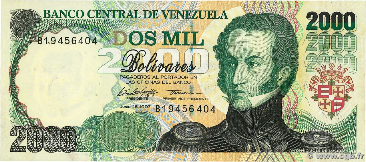 2000 Bolivares VENEZUELA  1997 P.077a SC+