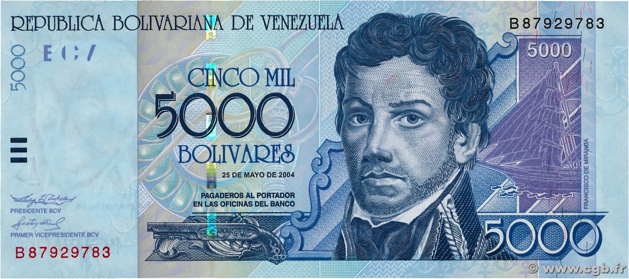 5000 Bolivares VENEZUELA  2004 P.084c UNC