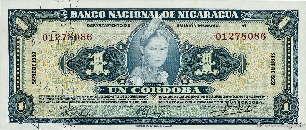 1 Cordoba NIKARAGUA  1959 P.099c ST