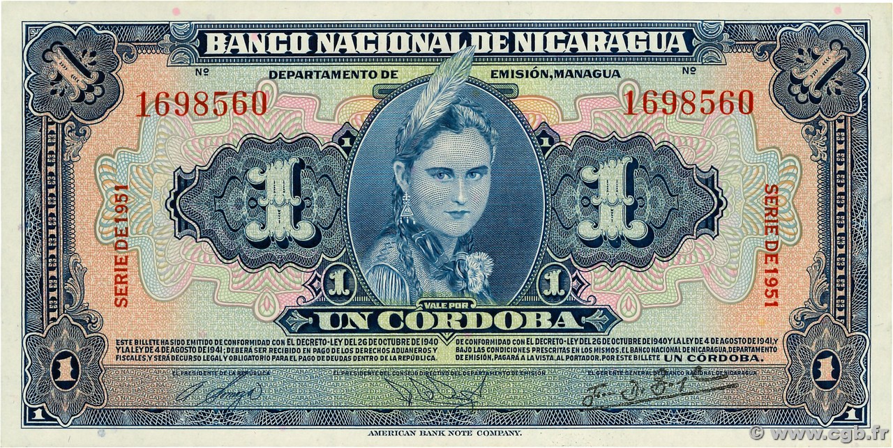 1 Cordoba NICARAGUA  1951 P.091b NEUF
