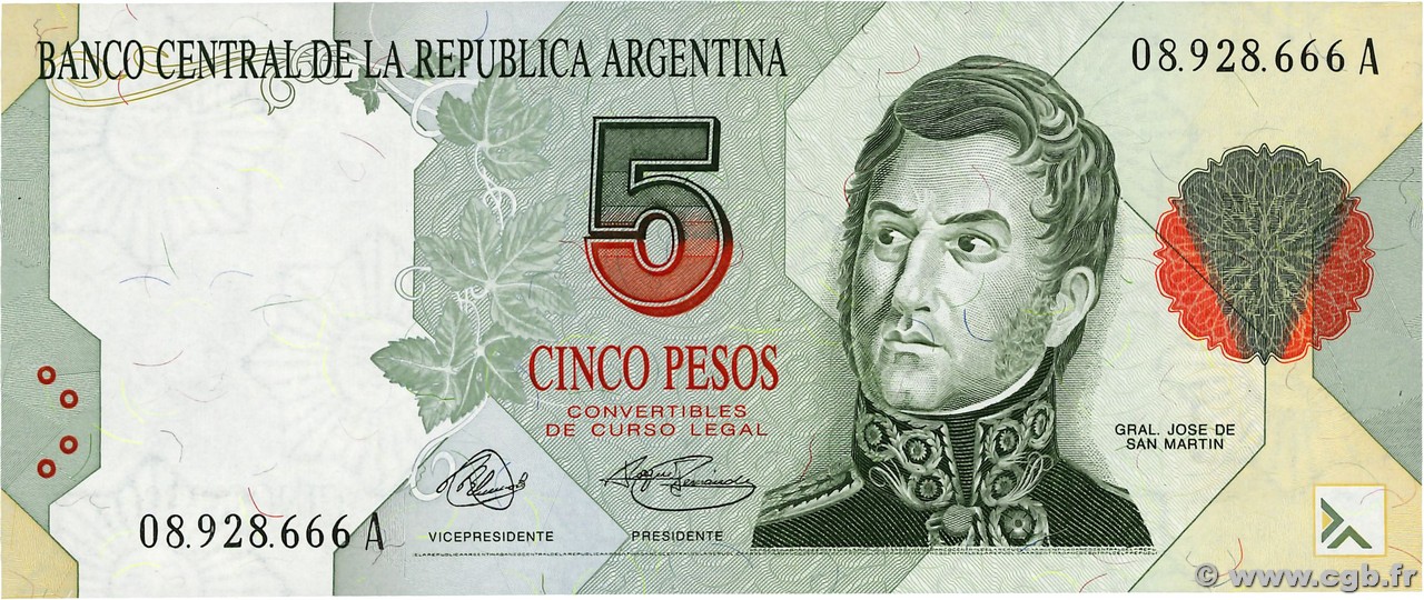5 Pesos ARGENTINE  1992 P.341a NEUF