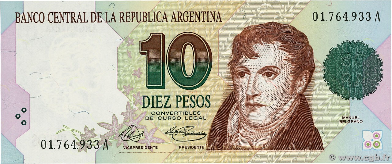 10 Pesos ARGENTINA  1992 P.342a UNC