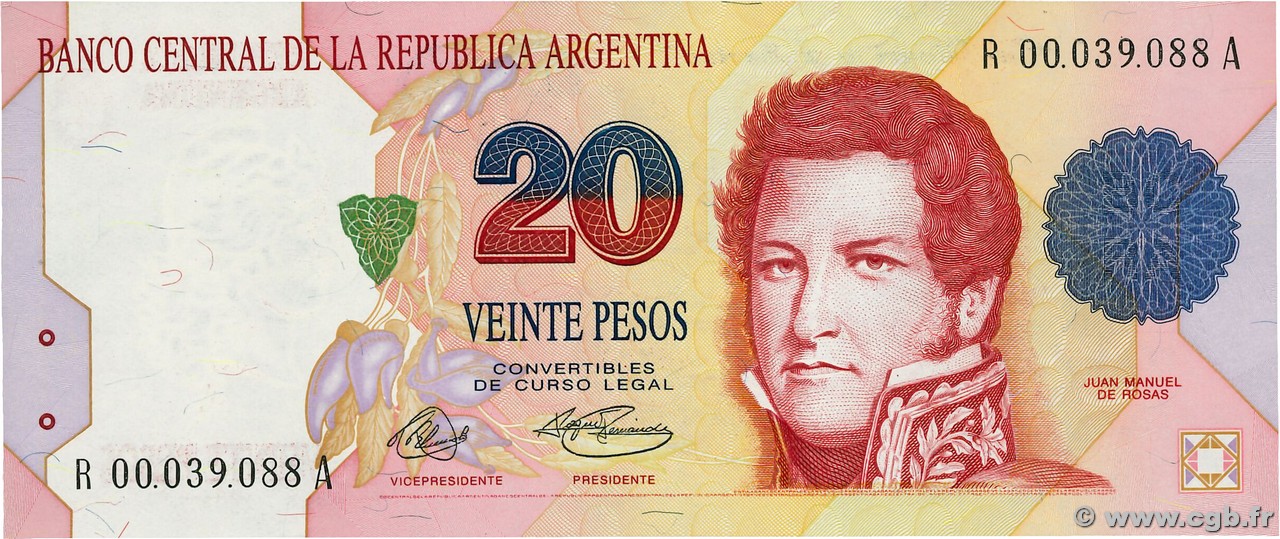 20 Pesos Remplacement ARGENTINIEN  1992 P.343ar ST