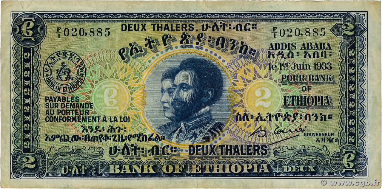 2 Thalers ETIOPIA  1933 P.06 BB