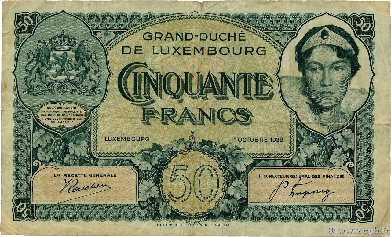 50 Francs LUXEMBOURG  1932 P.38a TB