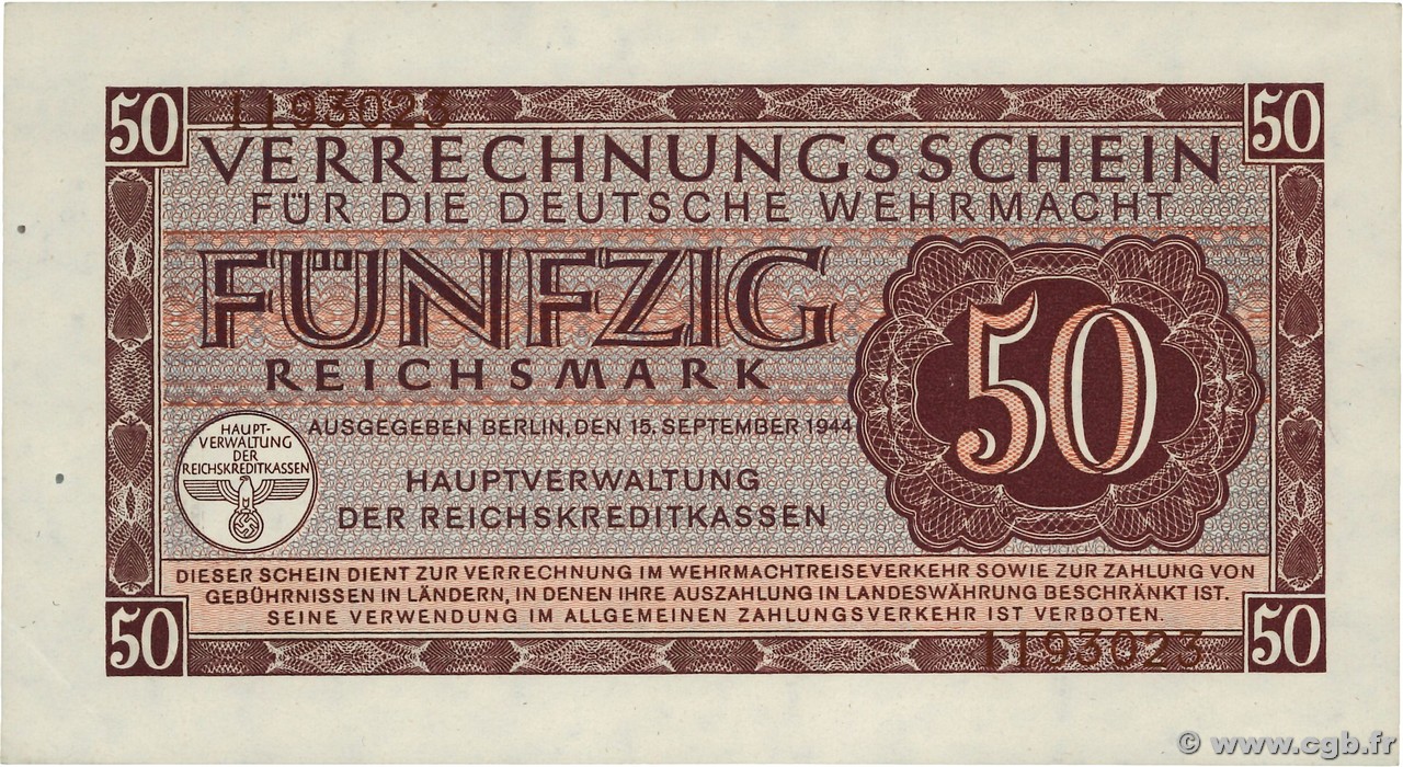 50 Reichsmark DEUTSCHLAND  1942 P.M41 fST+