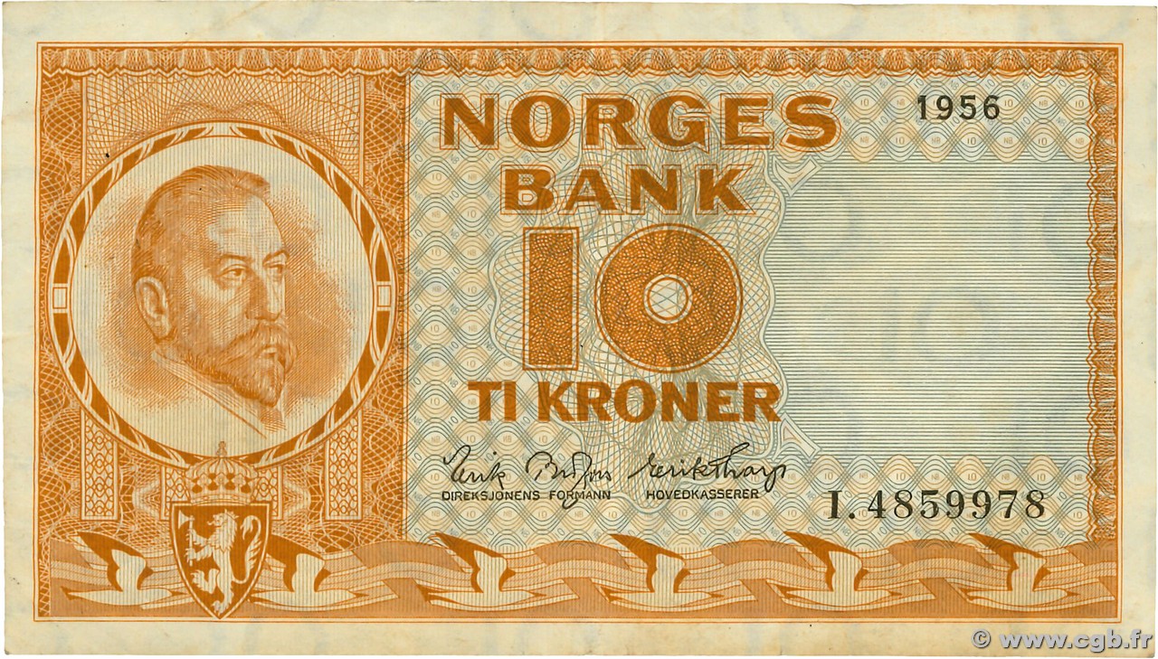 10 Kroner NORVÈGE  1955 P.31b3 BB