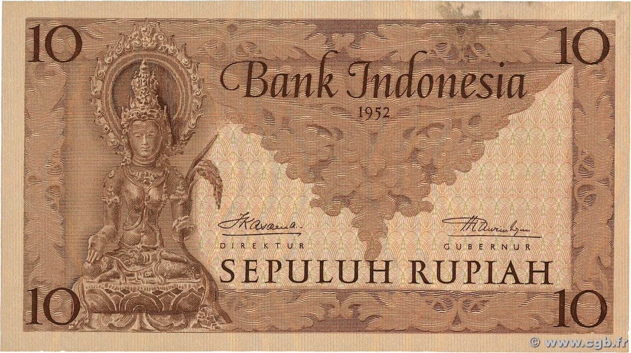 10 Rupiah INDONESIA  1952 P.043b SC+