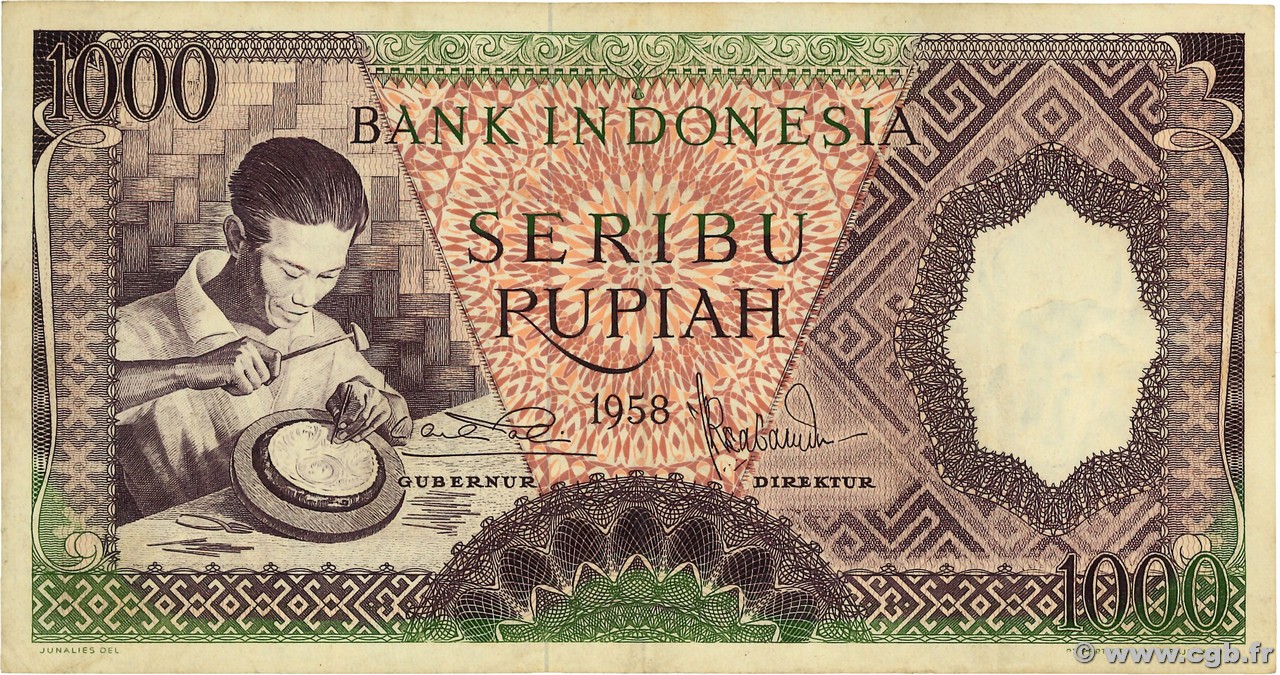 1000 Rupiah INDONESIA  1958 P.062 VF