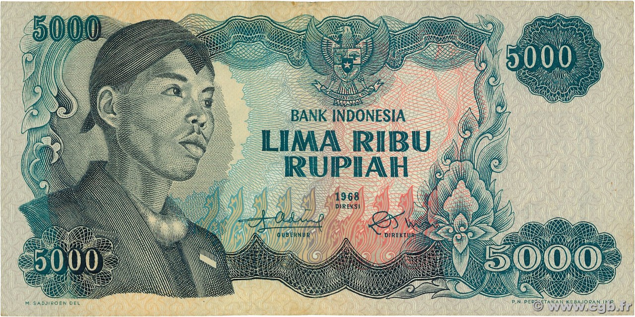 5000 Rupiah INDONESIA  1968 P.111a VF