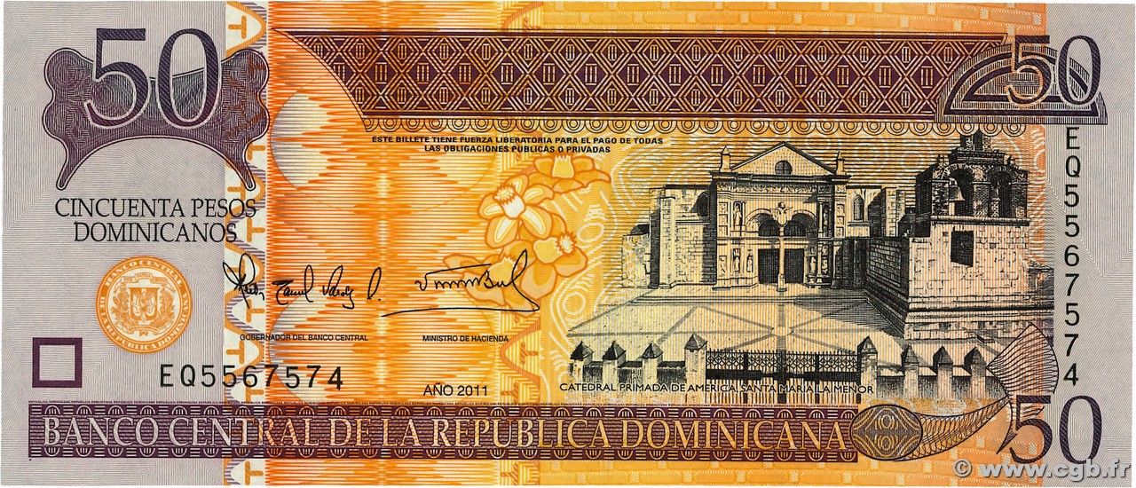 50 Pesos Dominicanos RÉPUBLIQUE DOMINICAINE  2011 P.183a UNC