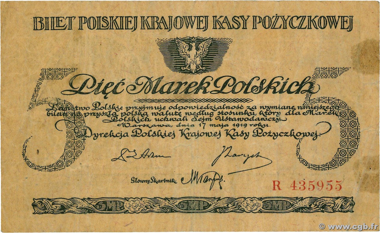5 Marek POLAND  1919 P.020b F