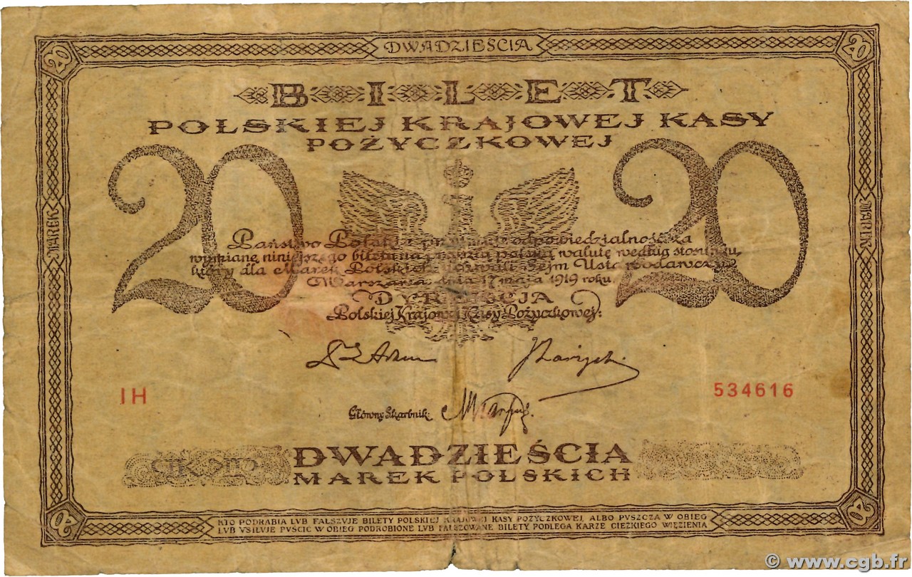 20 Marek POLOGNE  1919 P.021 pr.TB