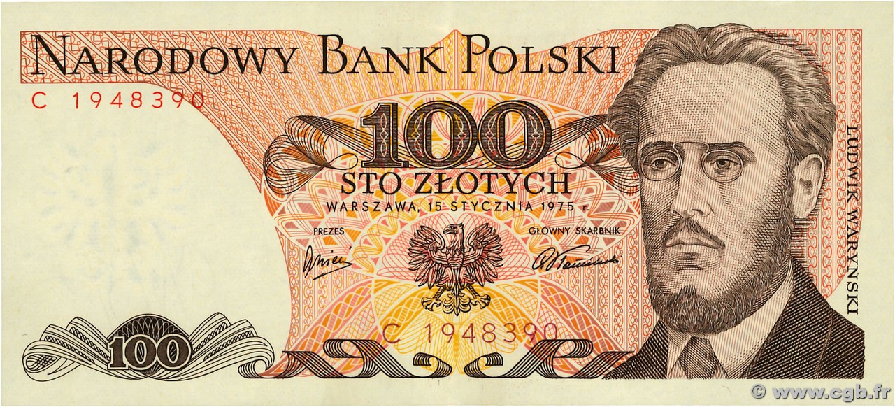 100 Zlotych POLOGNE  1975 P.143a SPL