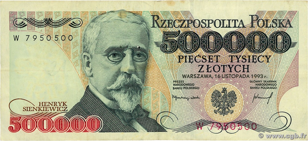 500000 Zlotych POLAND  1993 P.161a F