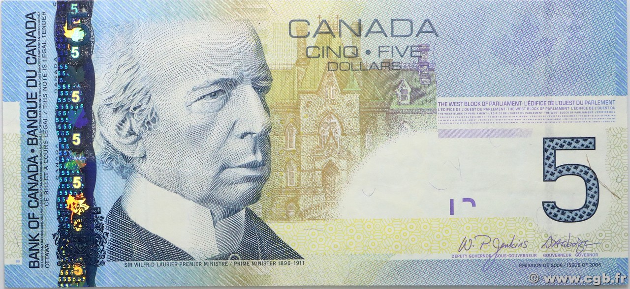 5 Dollars CANADA  2006 P.101Aa VF+
