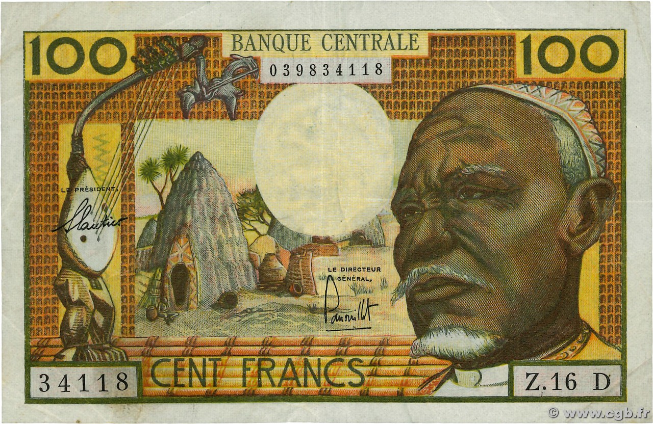 100 Francs type 1962D GABON  1963 A.235a VF-