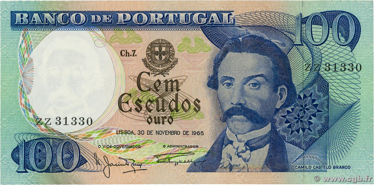 100 Escudos PORTUGAL  1965 P.169a AU
