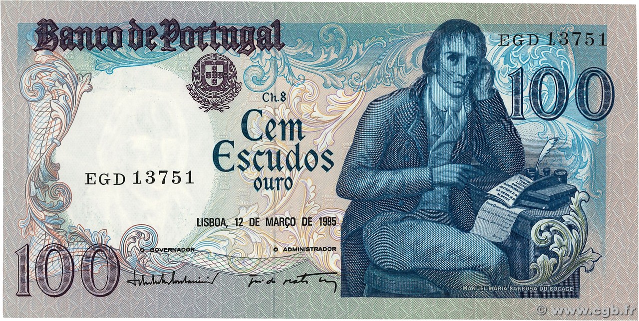 100 Escudos PORTUGAL  1985 P.178d AU