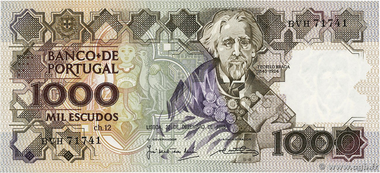 1000 Escudos PORTUGAL  1988 P.181e UNC-