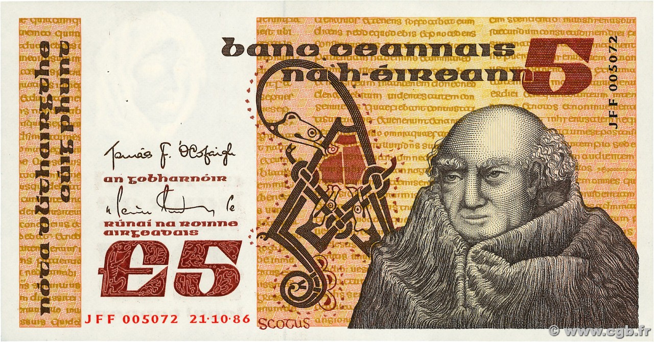 5 Pounds IRELAND REPUBLIC  1986 P.071d AU