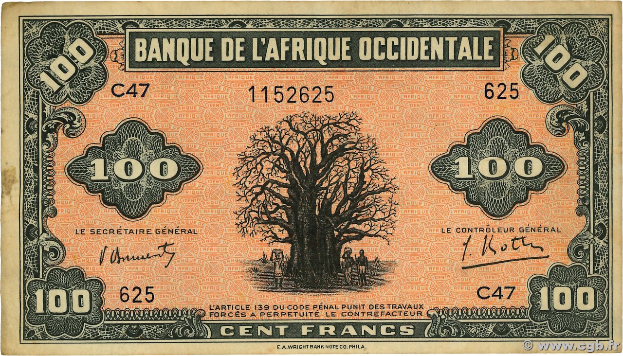 100 Francs AFRIQUE OCCIDENTALE FRANÇAISE (1895-1958)  1942 P.31a TTB