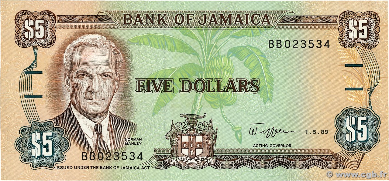 5 Dollars JAMAIKA  1989 P.70c ST