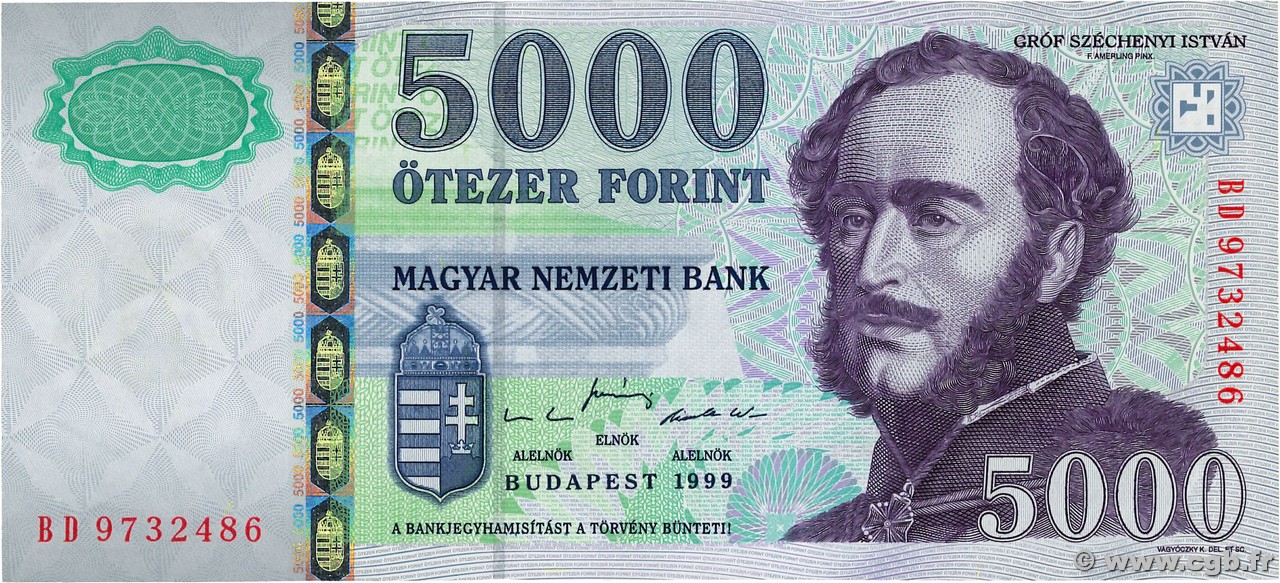 5000 Forint HUNGARY  1999 P.182a UNC