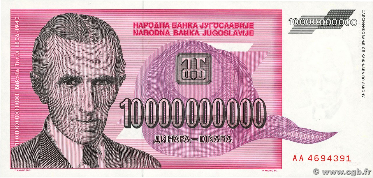 10000000000 Dinara JUGOSLAWIEN  1993 P.127 ST