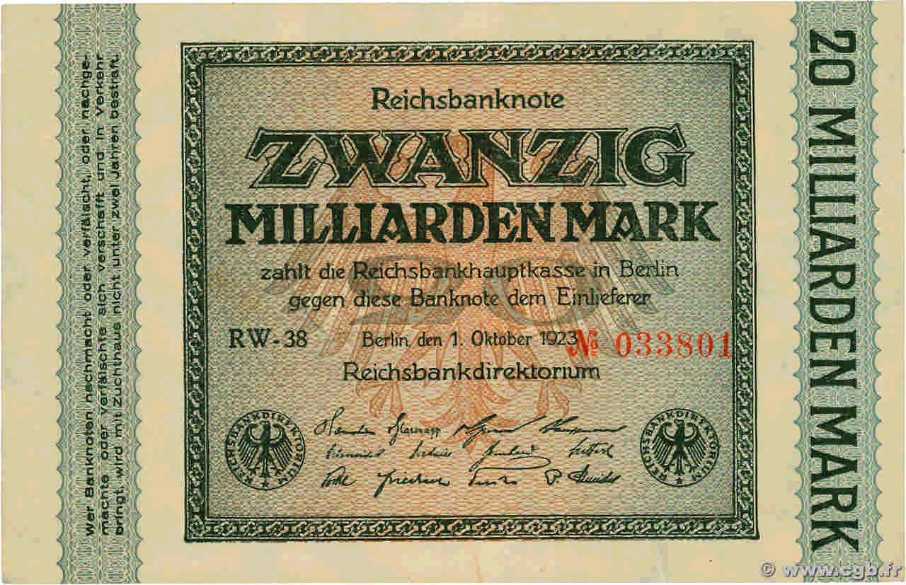 20 Milliards Mark ALLEMAGNE  1923 P.118a SUP
