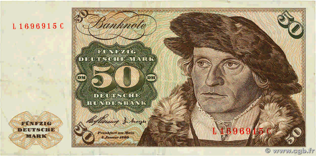 50 Deutsche Mark GERMAN FEDERAL REPUBLIC  1960 P.21a F