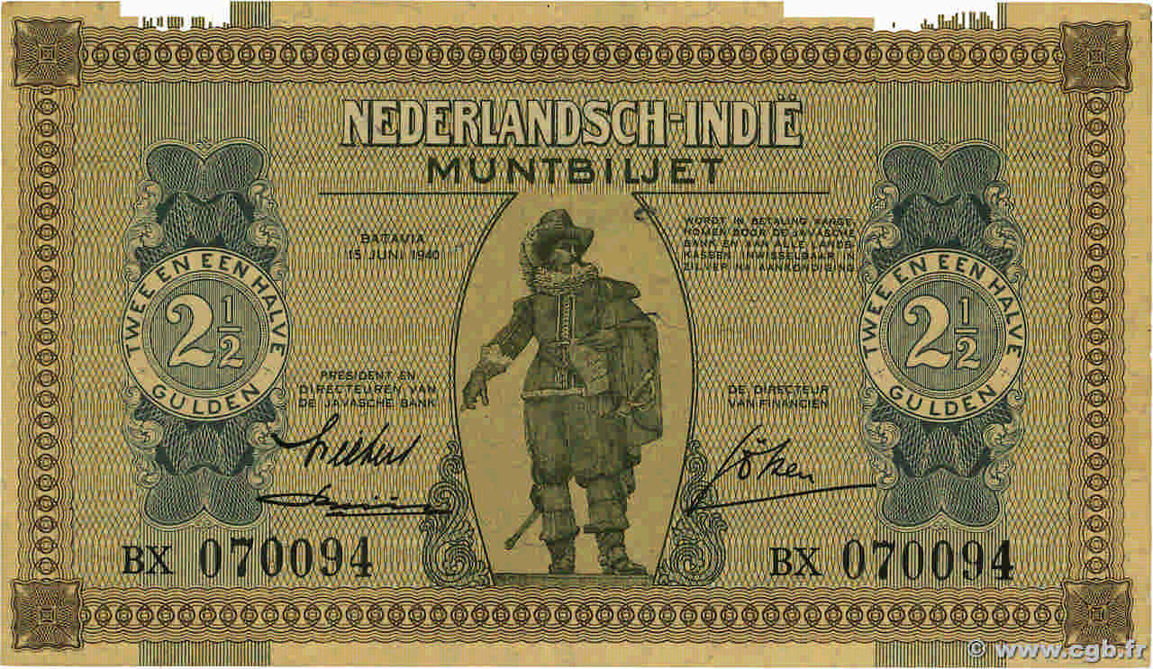 2,5 Gulden NETHERLANDS INDIES  1940 P.109a XF+
