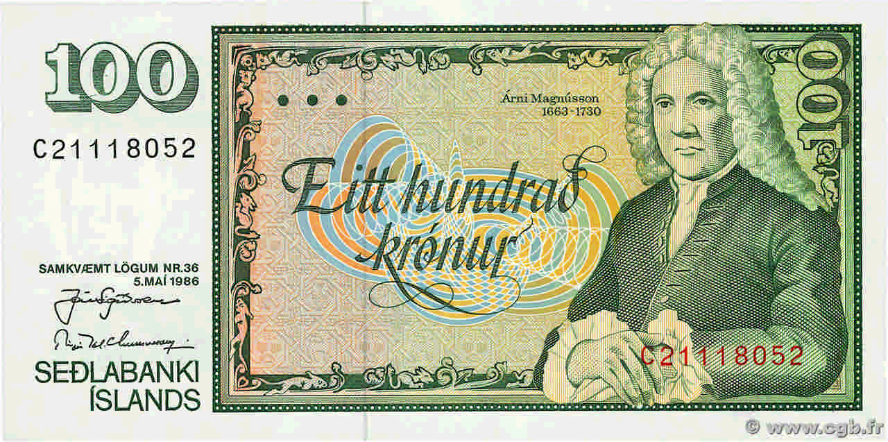100 Kronur ISLANDE  1986 P.54a NEUF