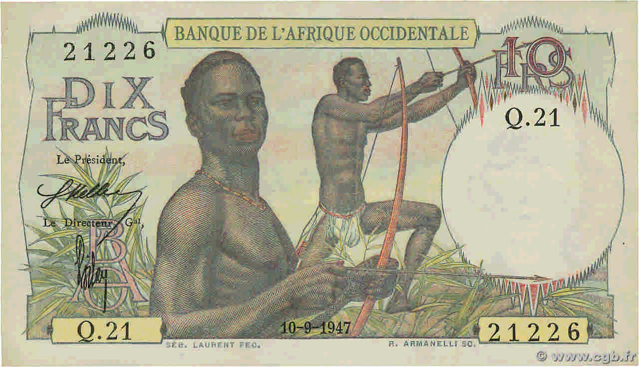 10 Francs AFRIQUE OCCIDENTALE FRANÇAISE (1895-1958)  1947 P.37 TTB+
