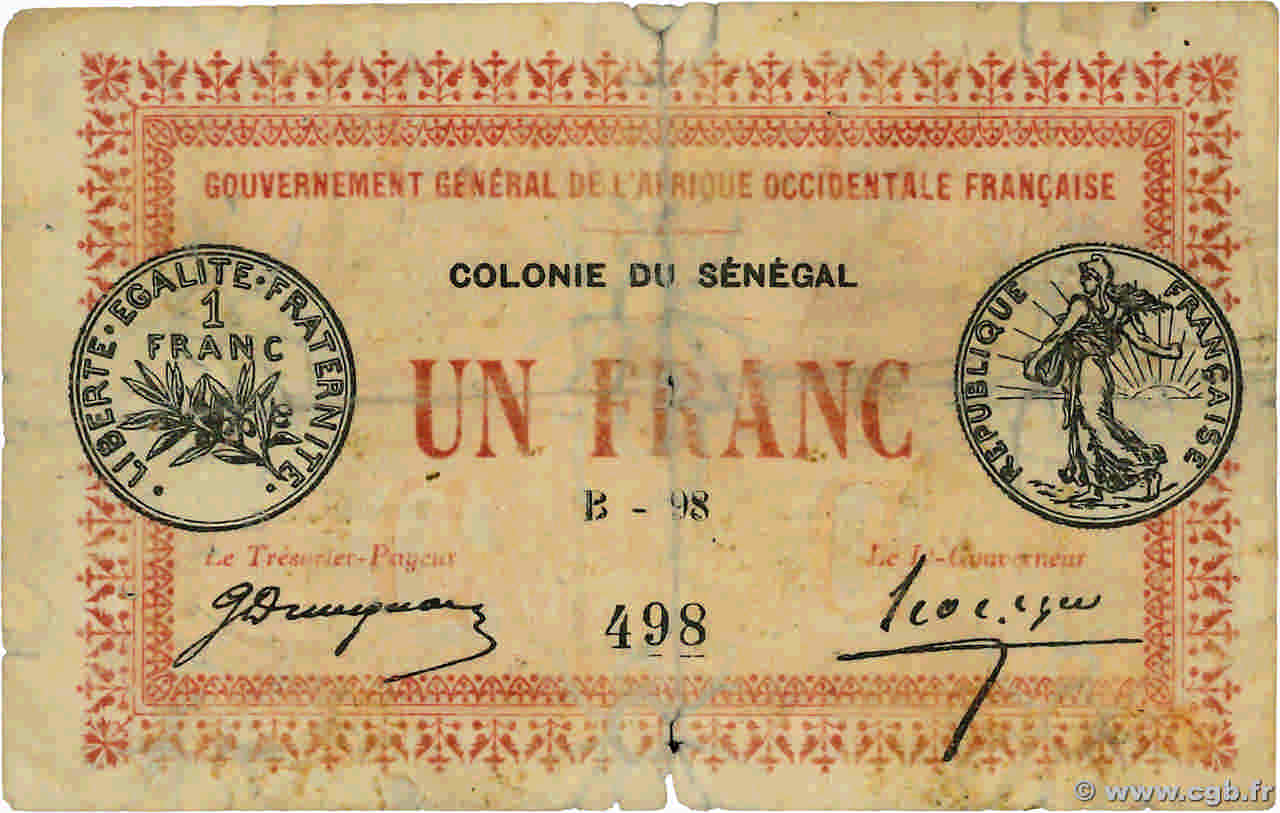 1 Franc SÉNÉGAL  1917 P.02b B