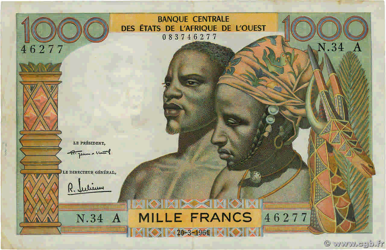 1000 Francs WEST AFRICAN STATES  1961 P.103Ac XF-