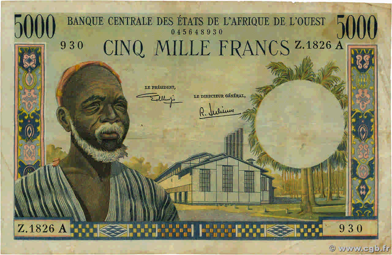 5000 Francs WEST AFRICAN STATES  1975 P.104Ah VF