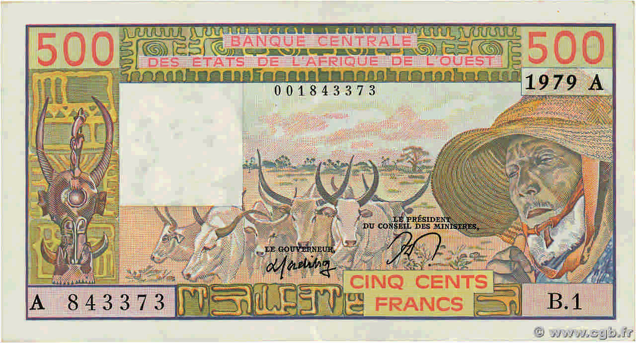 500 Francs ESTADOS DEL OESTE AFRICANO  1979 P.105Aa MBC
