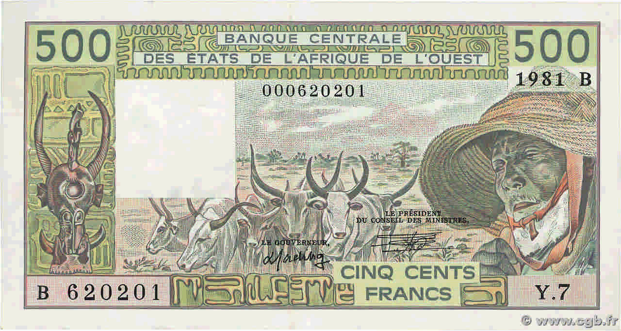 500 Francs WEST AFRIKANISCHE STAATEN  1981 P.206Bc VZ