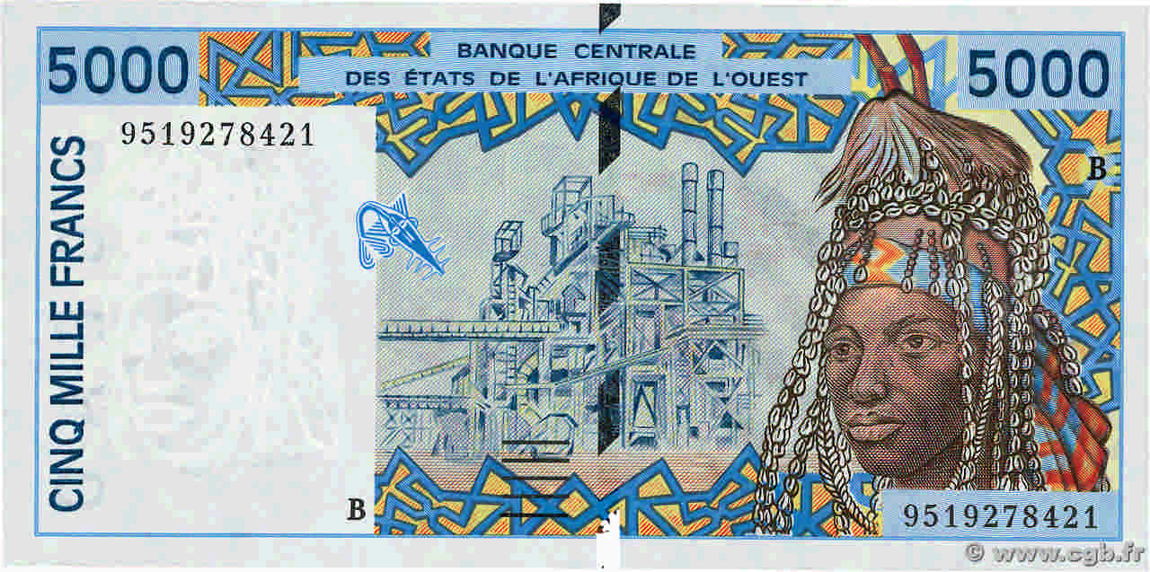 5000 Francs WEST AFRIKANISCHE STAATEN  1995 P.213Bd fST+