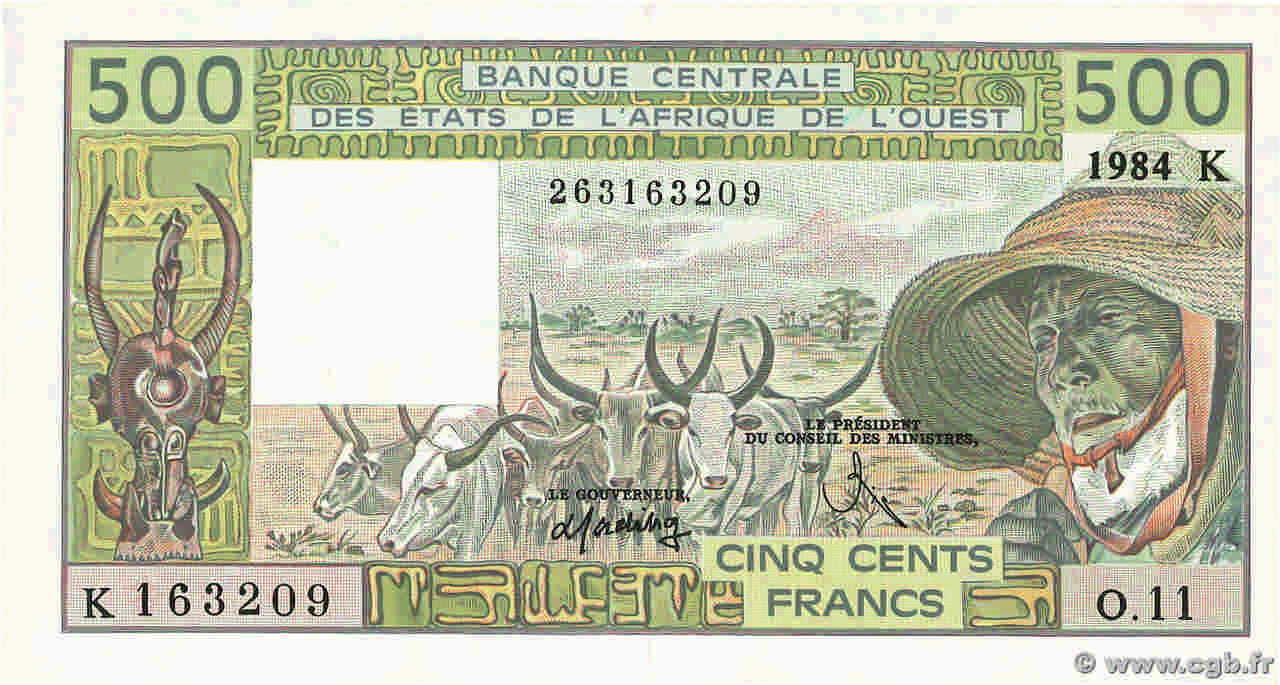 500 Francs WEST AFRICAN STATES  1984 P.706Kg XF+