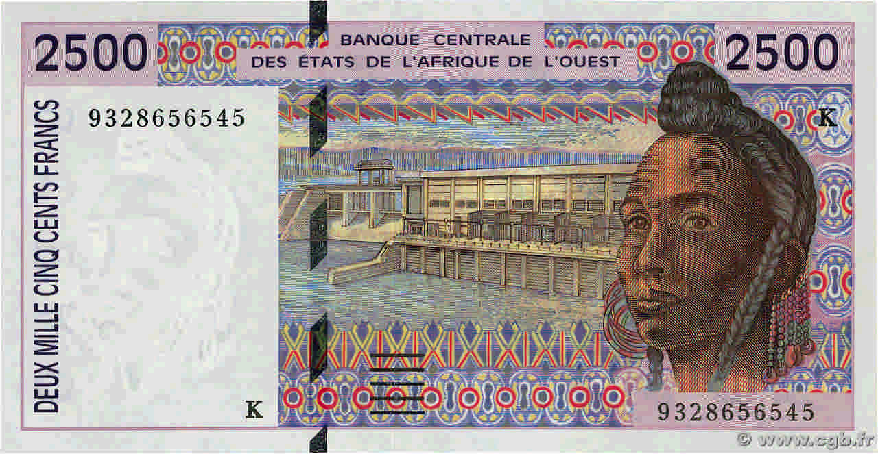 2500 Francs WEST AFRICAN STATES  1993 P.712Kb AU