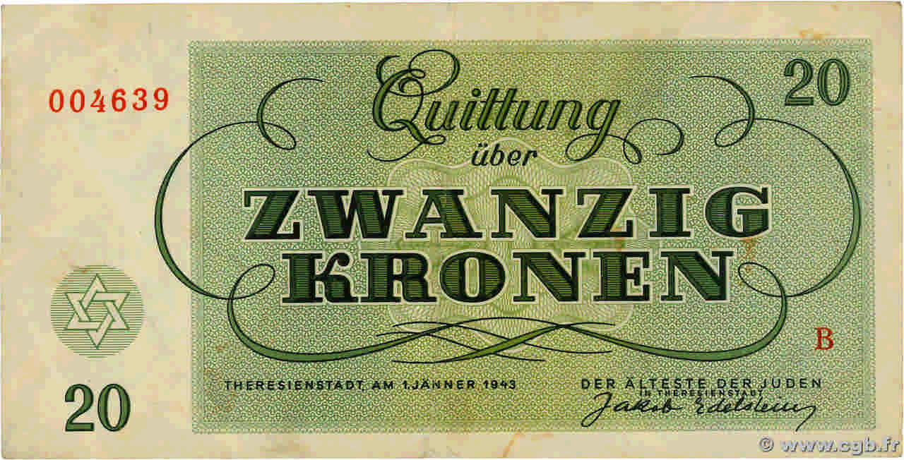 20 Kronen ISRAELE Terezin / Theresienstadt 1943 WW II.705 BB