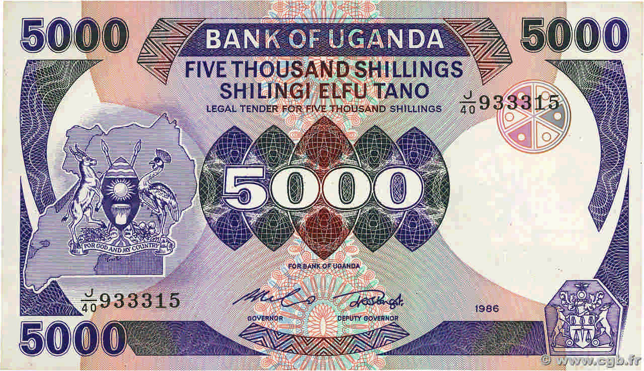 5000 Shillings UGANDA  1986 P.24b fST